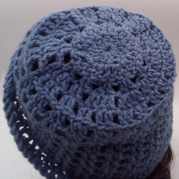 Handmade Unisex Crochet Boho Bucket Sun Hat in Color Denim Blue - Picture 3 of 4